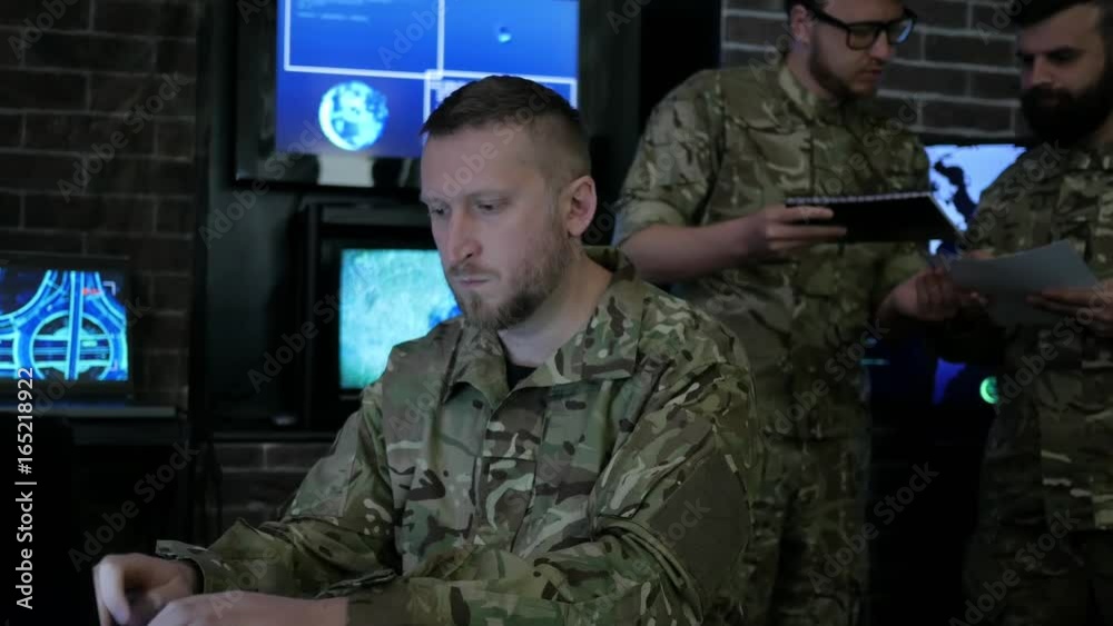 soldier male portrait, technical control, tracking system, IT war ...