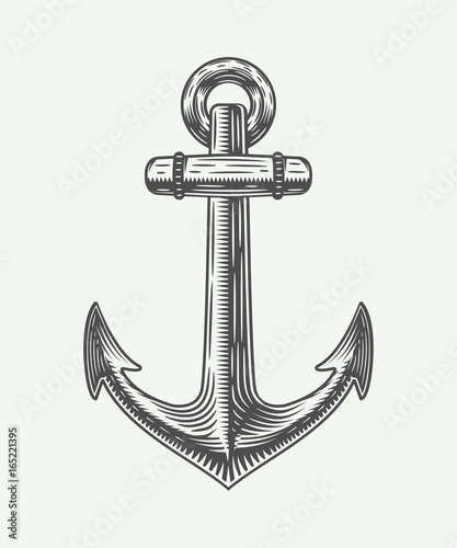 Vintage anchor in retro style. Monochrome graphic Art. Vector Illustration.