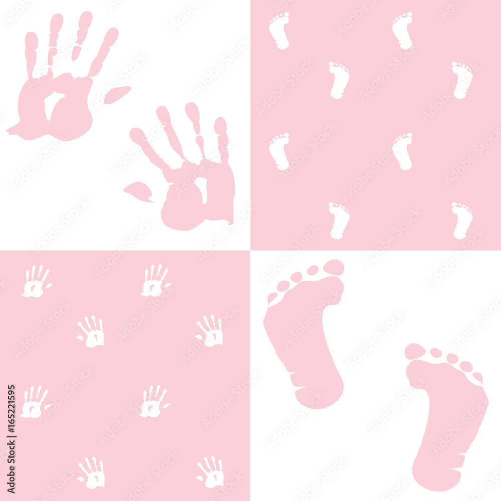 Fototapeta premium baby girl, handprint, footprint, vector set