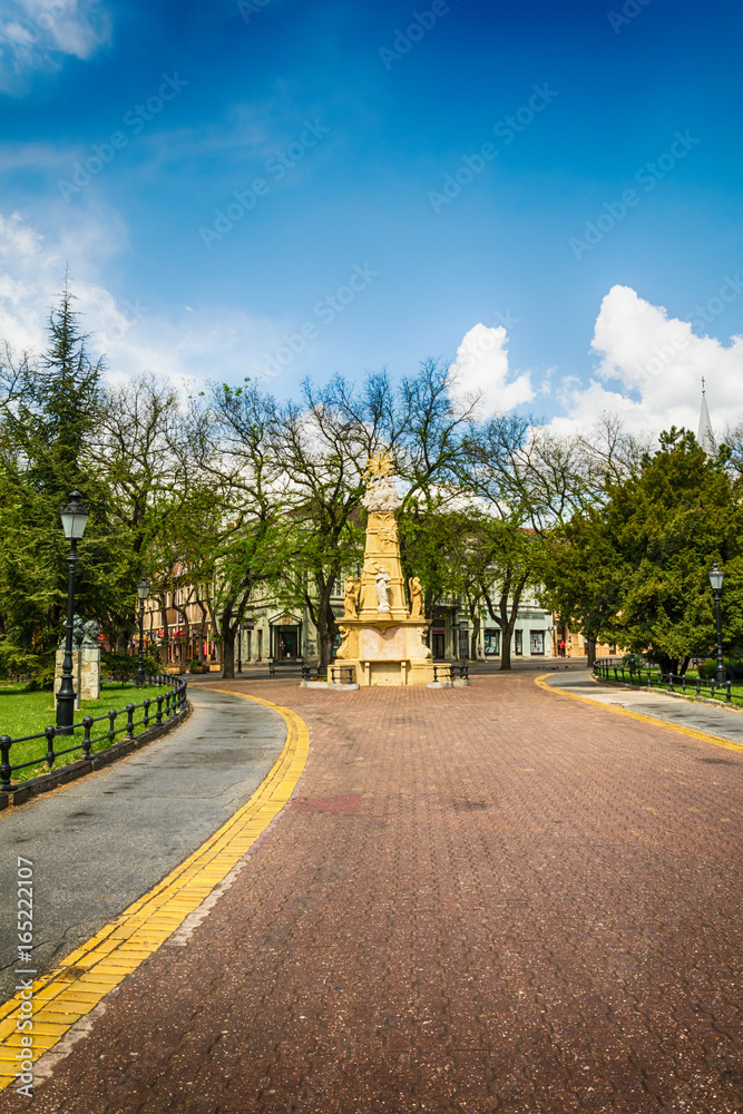 Subotica, Serbia - April 23, 2017: The Holy Trinity monument in Subotica town, Serbia