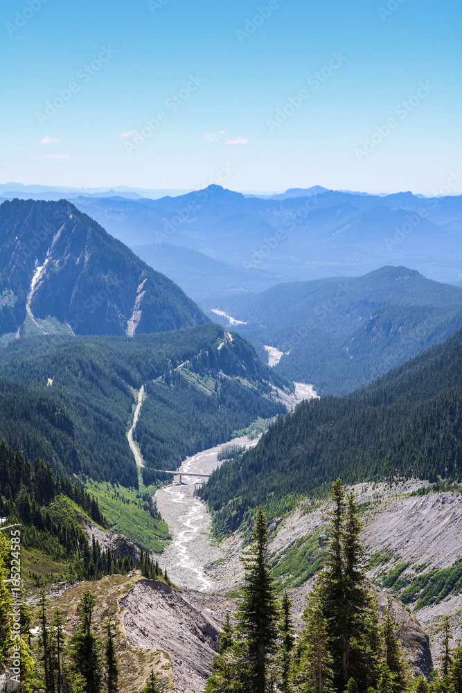 River and mountains in Mt Rainier National Park