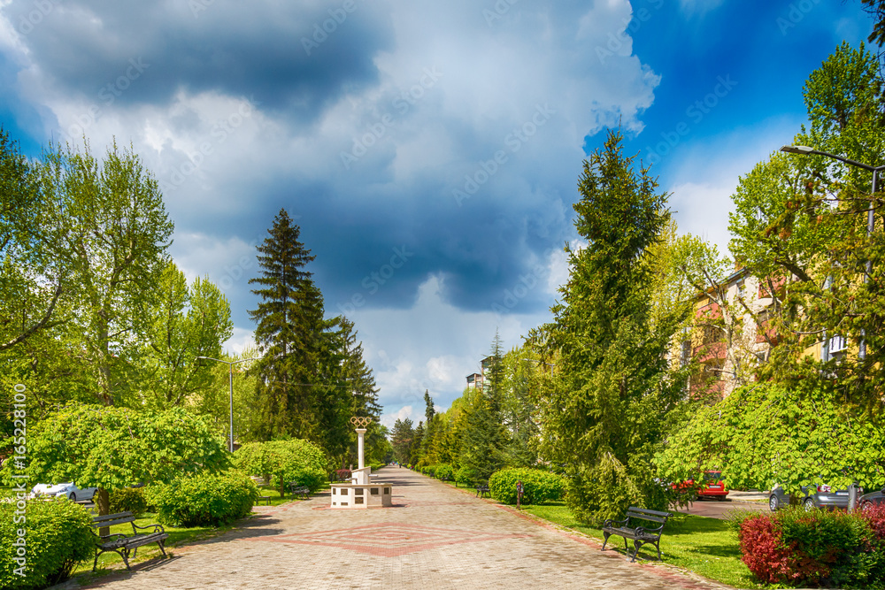 Fototapeta premium Subotica, Serbia - April 23, 2017: Memorial fountains for the Olympians. It is dedicated to athletes from Subotica who have won Olympic medals.