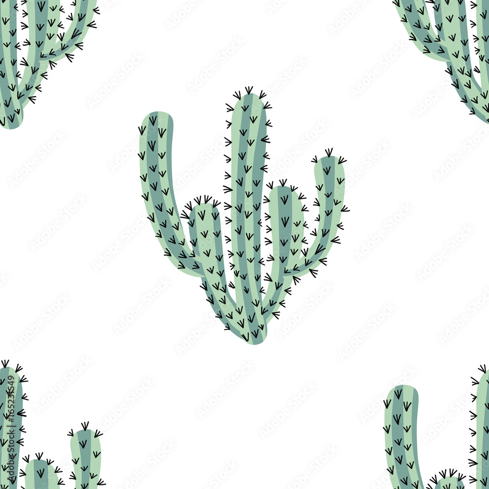 Cactus seamless pattern on white background. Vector illustration.