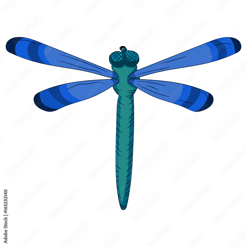 Bright blue dragonfly. Child s drawing. vector illustration. Hand-drawn. Bright blue dragonfly. Child s drawing. vector illustration. Hand-drawn.
