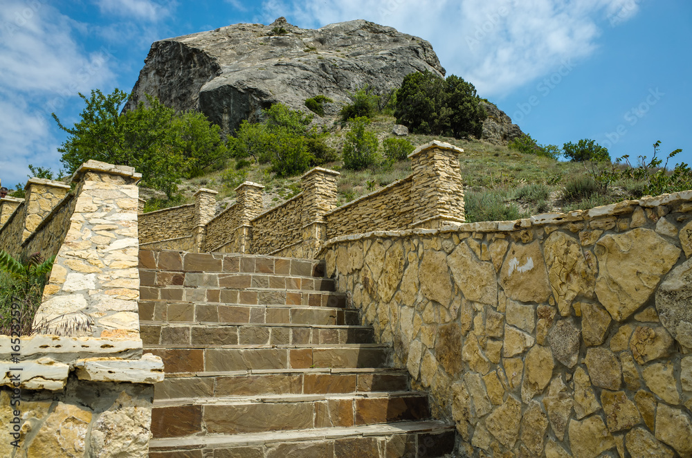 Staircase in the antique style in the mountains, Sudak