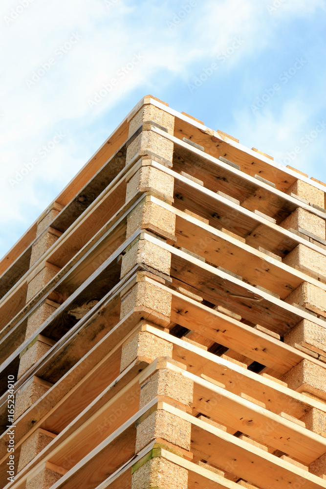 Stacked wooden pallets