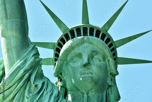 Face of the Statue of Liberty on Liberty Island in New York City.