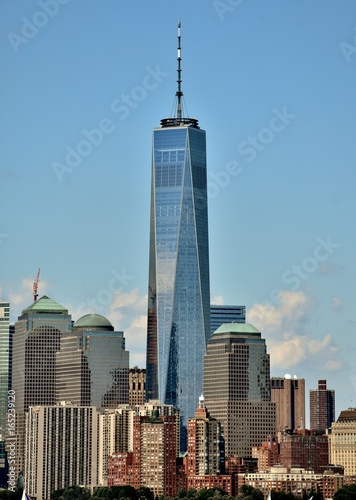 The Freedom Tower (One World Trade Center) and World Financial Center in downtown Manhattan. 