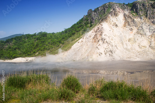 Oyunuma mountain and hot spring lake at Noboribetsu, Hokkaido