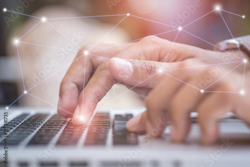 Businessman working with laptop, Close up hands on laptop,