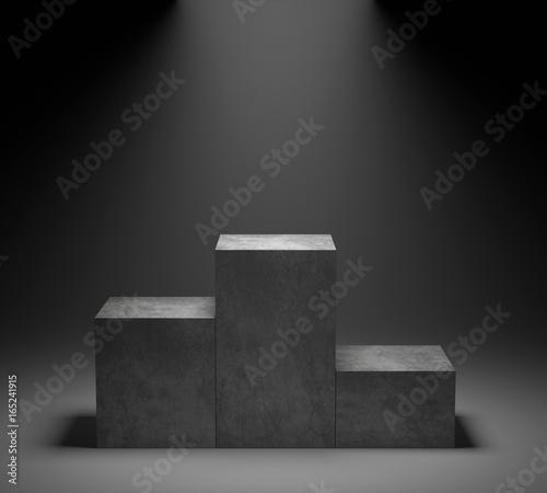 Empty concrete podium on spotlight background. 3D rendering. 