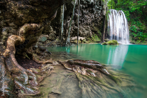 Waterfall in Thailand name Erawan in forest at Kanchanaburi provience photo
