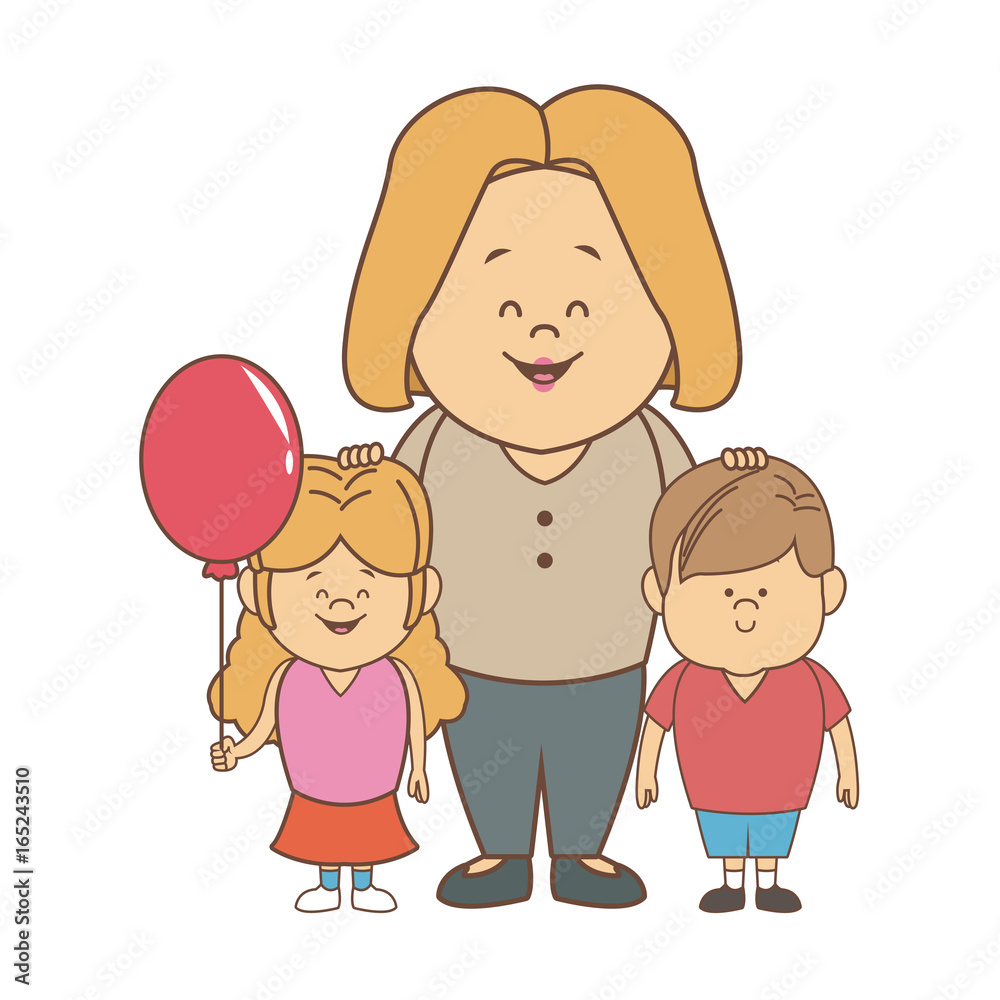 cute cartoon illustration of mother with two kids cute cartoon illustration of mother with two kids