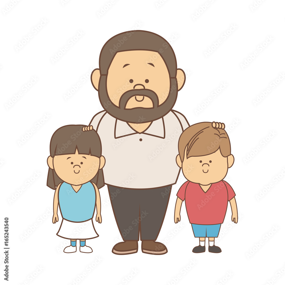 Happy Dad his son and daughter. Vector illustration of a flat design. Happy Dad his son and daughter. Vector illustration of a flat design.