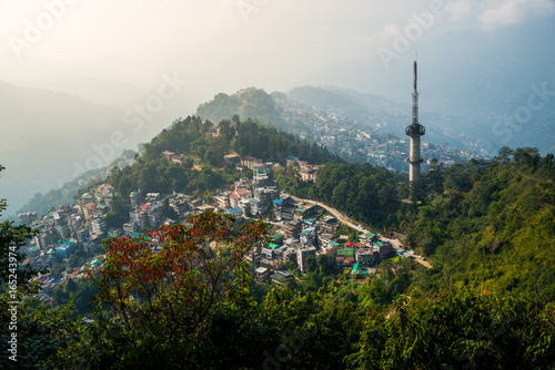 Gangtok city aerial view from high place in the Indian state of Sikkim