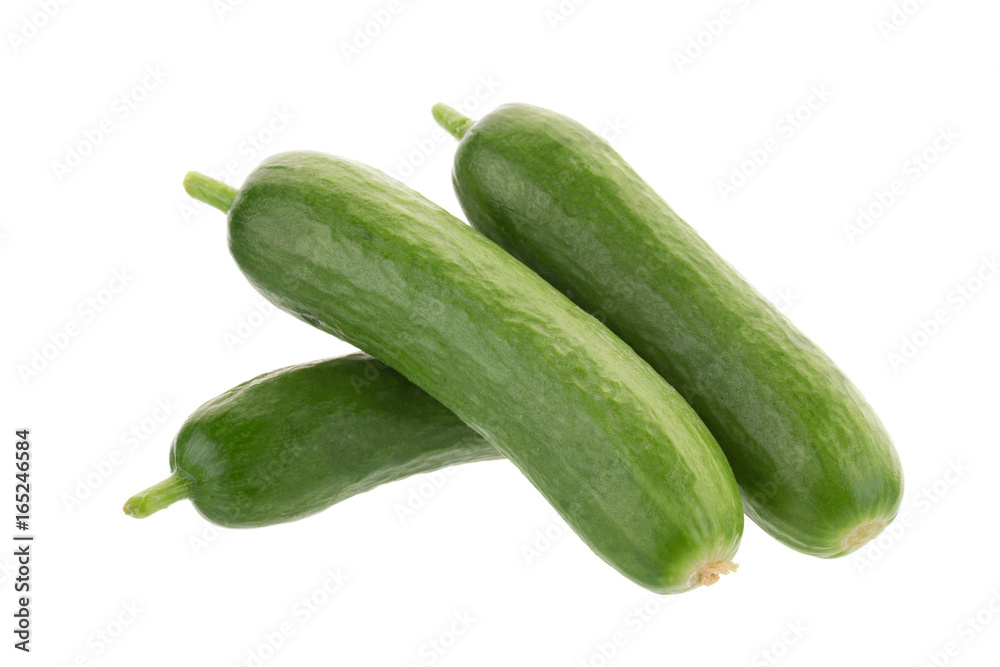 Organic Mini Baby Cucumbers isolated on white background Organic Mini Baby Cucumbers isolated on white background