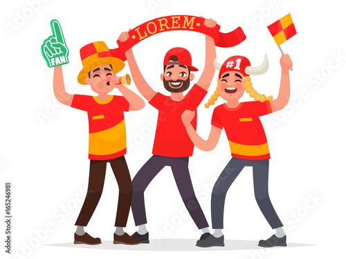 Guys fans cheer for their soccer team. Vector illustration