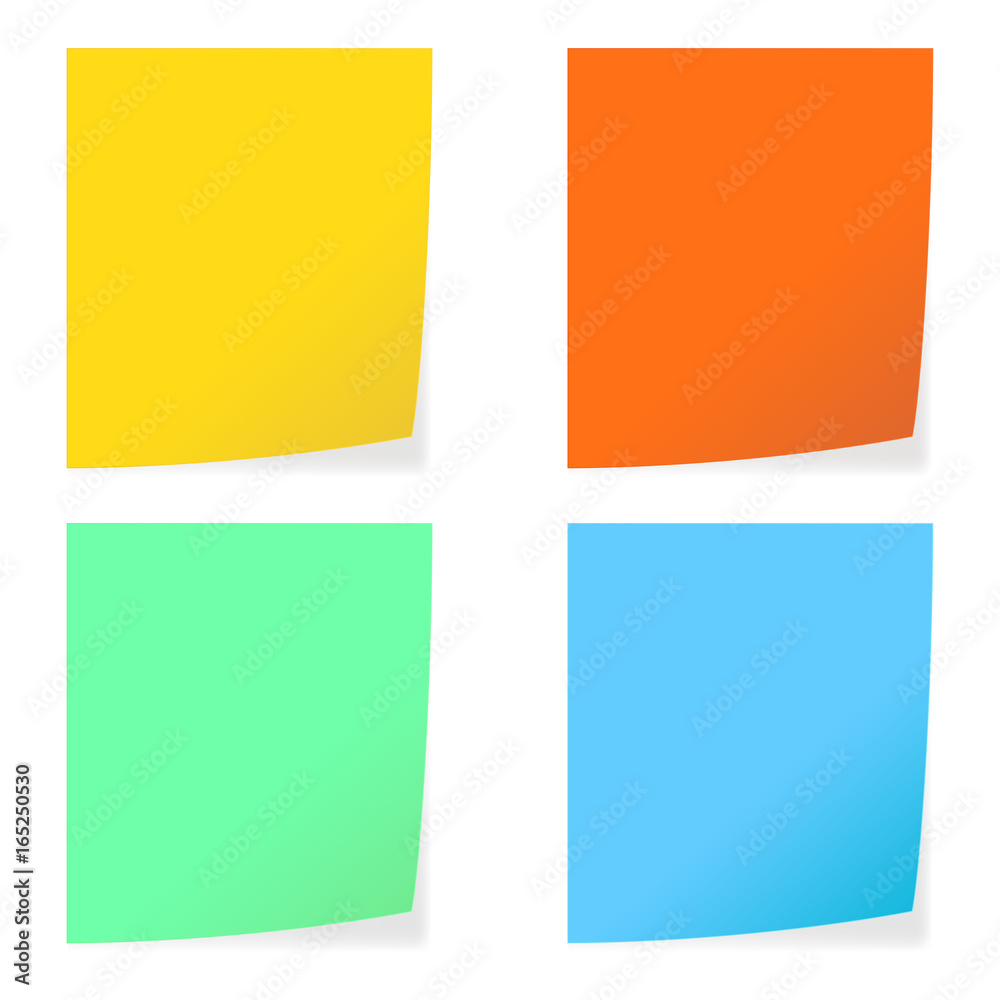 Colored paper stickers. Notepad sheets with shadow