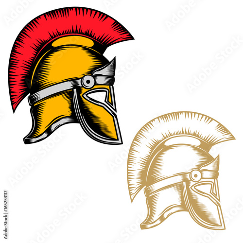 Set of the spartan helmets isolated on white background. Design elements for logo, label, emblem, sign, brand mark. Vector illustration