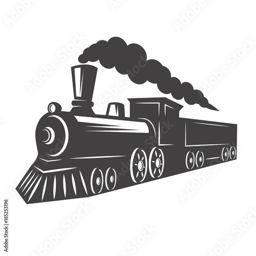 Vintage train isolated on white background. Design element for logo, label, emblem, sign. Vector illustration