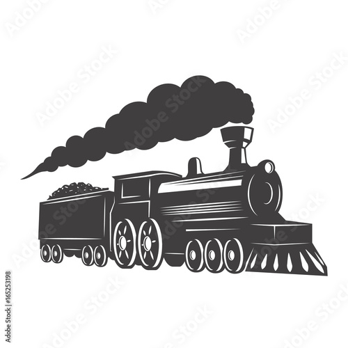 Vintage train isolated on white background. Design element for logo, label, emblem, sign. Vector illustration