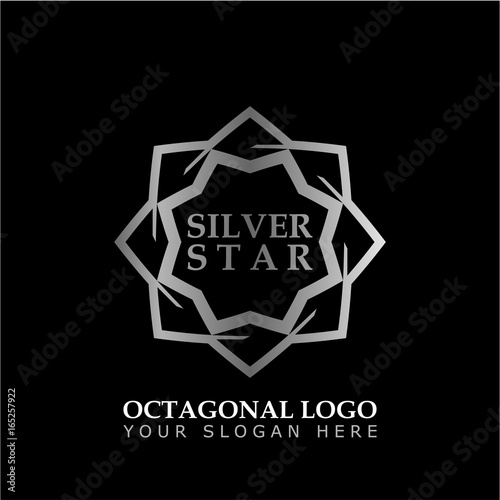 Octagonal Star With Silver Style Color on black background