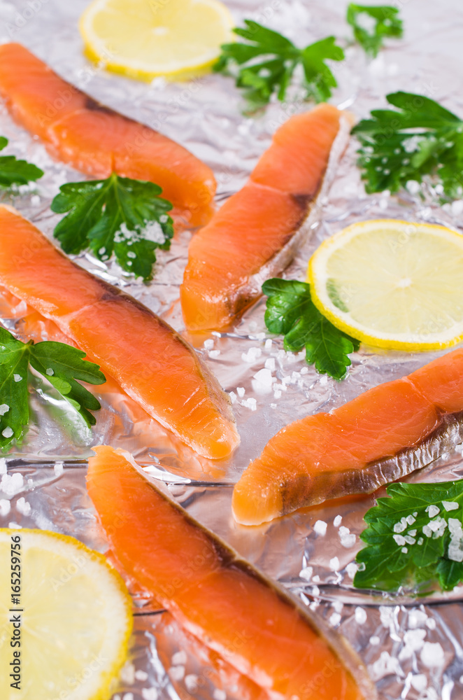 Sliced salted salmon