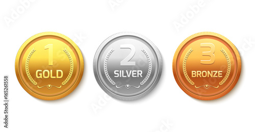 Award medal gold silver and bronze. Champion metal ward for winner. Vector achievement