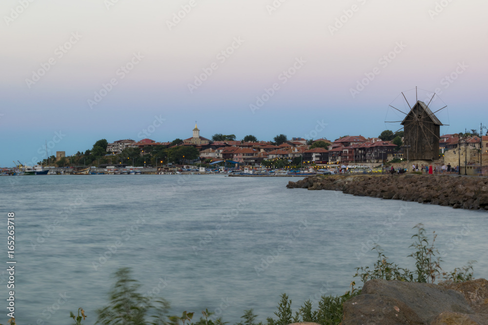 Evening landscape at sea - old town of Nessebar