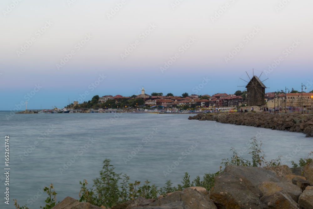 Evening landscape at sea - old town of Nessebar
