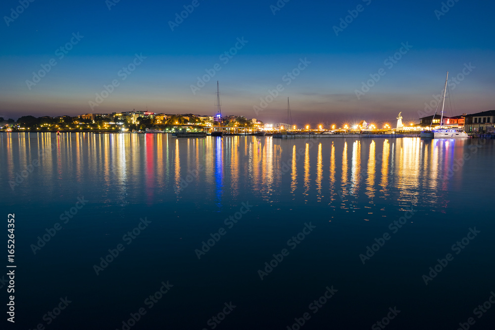 Water reflection of city lights Nessebar