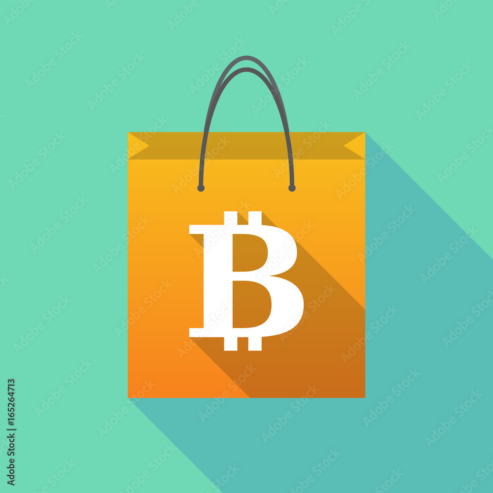 Long shadow shopping bag with a bit coin sign Long shadow shopping bag with a bit coin sign