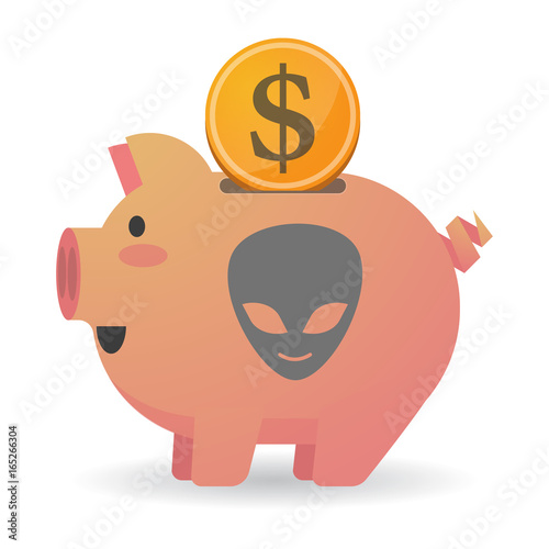 Isolated  piggy bank with an alien face