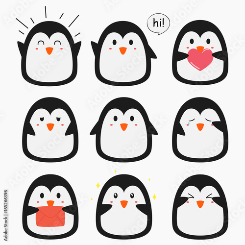 cute penguin emojis vector collection with different expressions