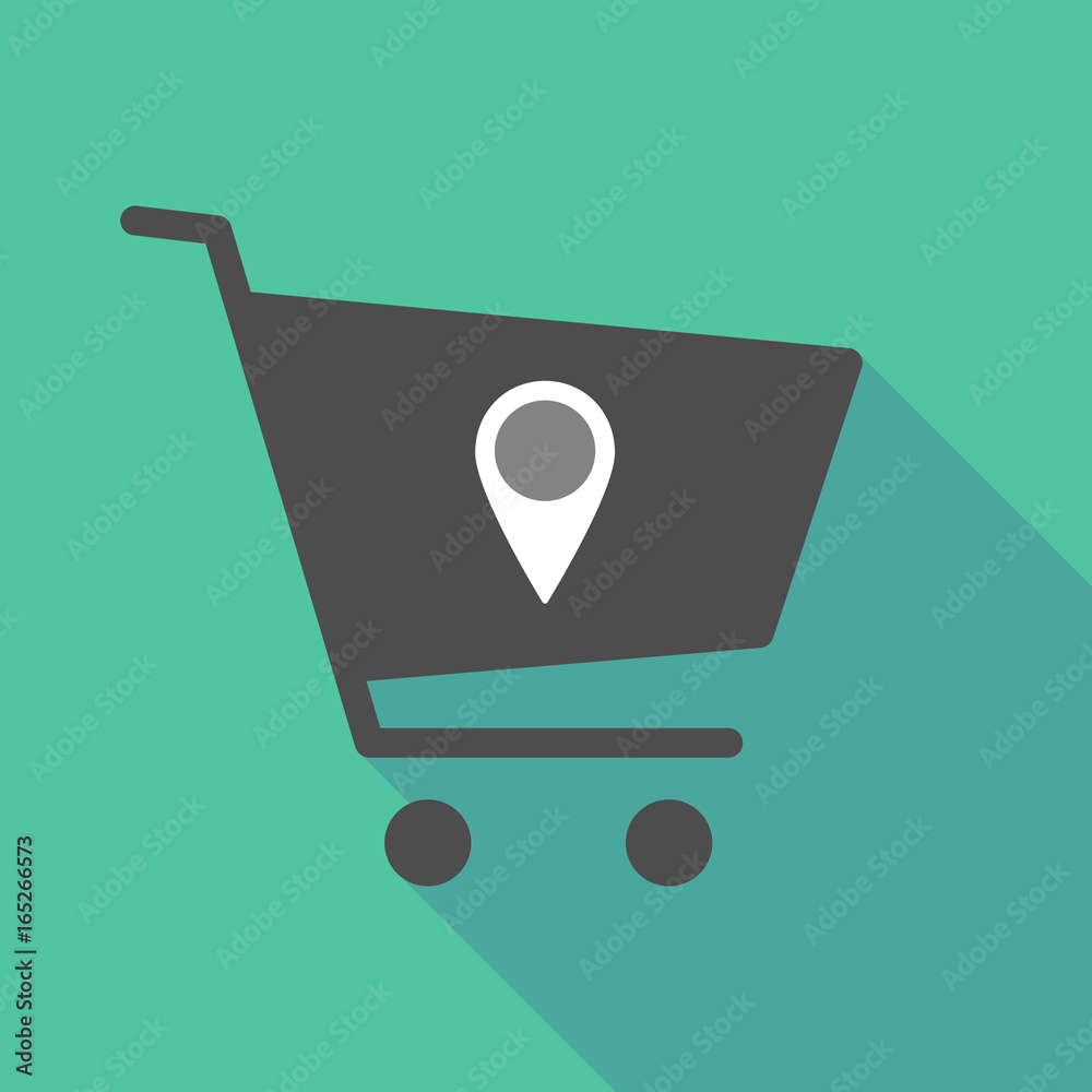 Long shadow shopping cart with a map mark Long shadow shopping cart with a map mark