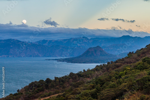 View of Atitlan lake and Cerro de Oro volcano, Guatemala