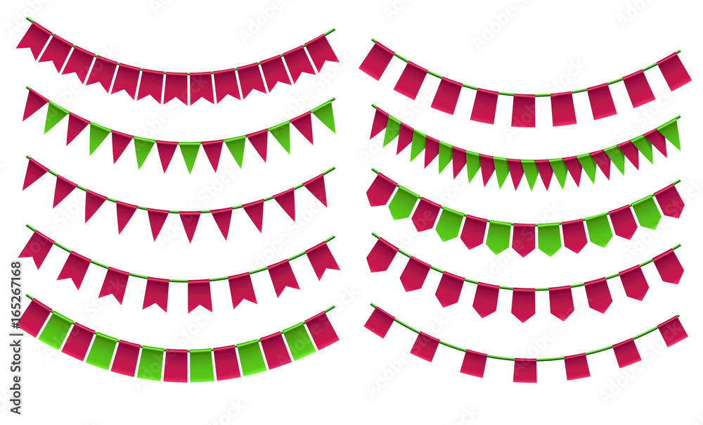 Fototapeta premium Set of cartoon flag garlands isolated on white background.