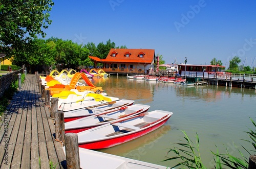 Picturesque port of rental boats in Illmitz, Neusiedl lake, Austria. photo