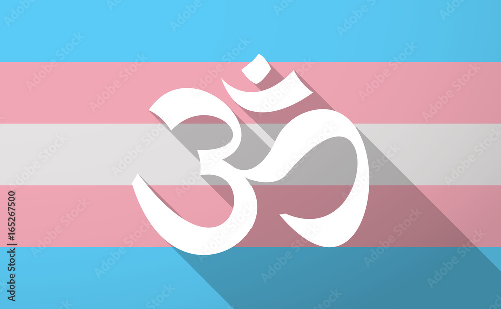 Long shadow  trans gender flag with an om sign