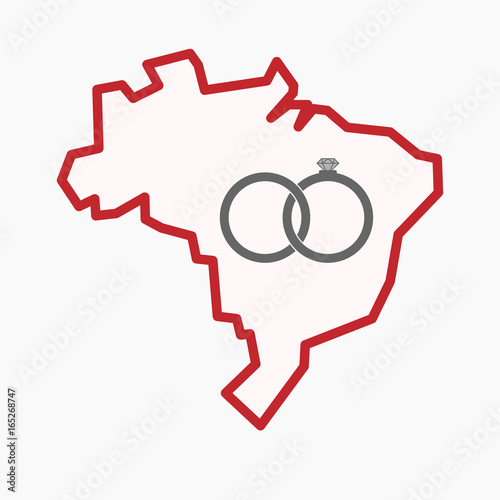 Isolated Brazil map with  two bonded wedding rings
