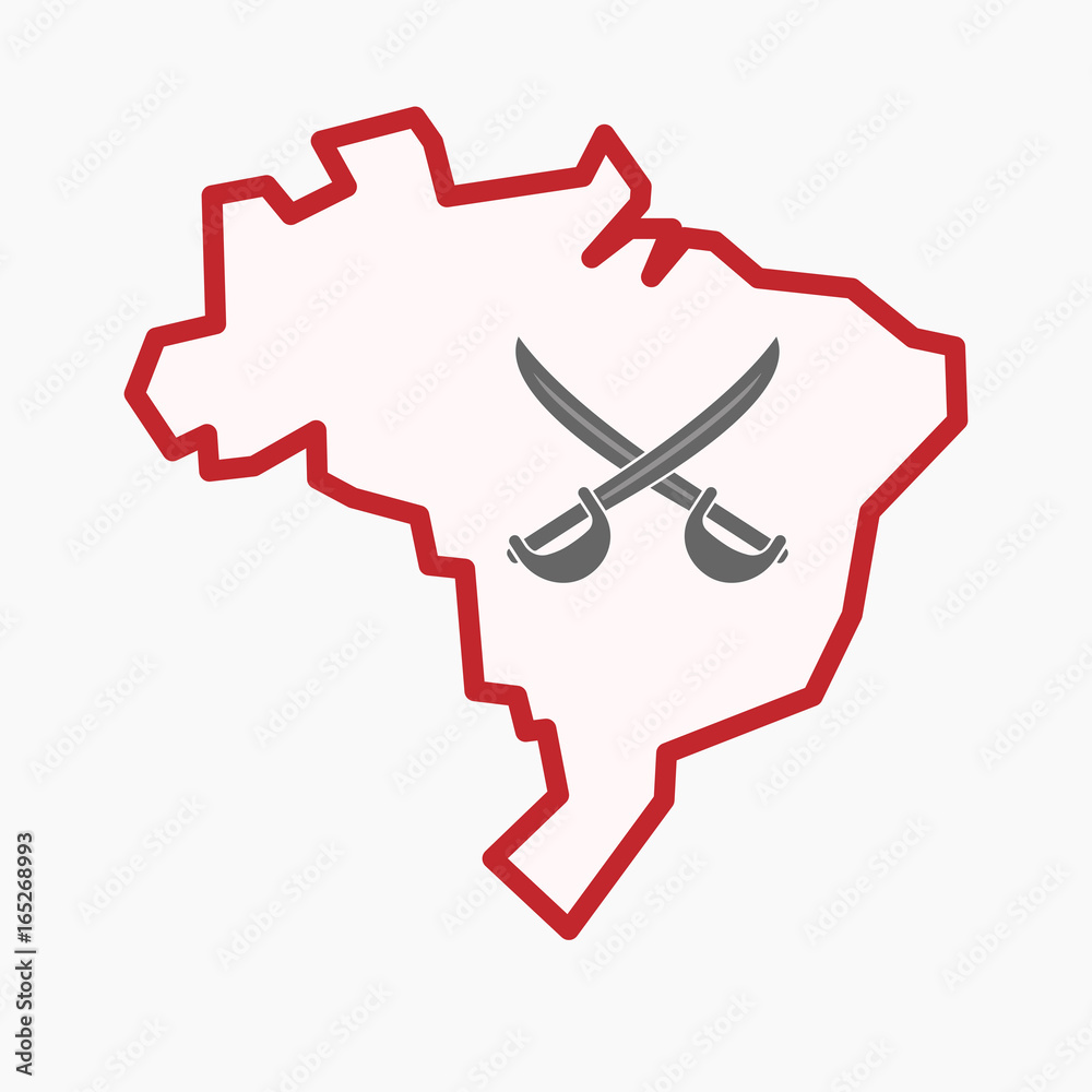 Isolated Brazil map with two swords crossed Isolated Brazil map with two swords crossed