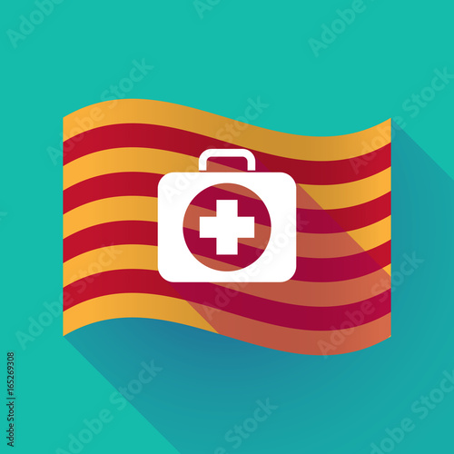 Long shadow Catalonia flag with  a first aid kit icon