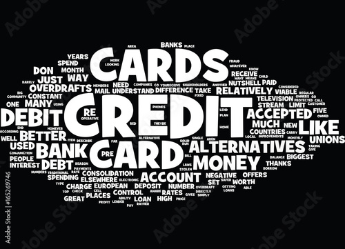 THE COUNTLESS ALTERNATIVES TO CREDIT CARDS Text Background Word Cloud Concept