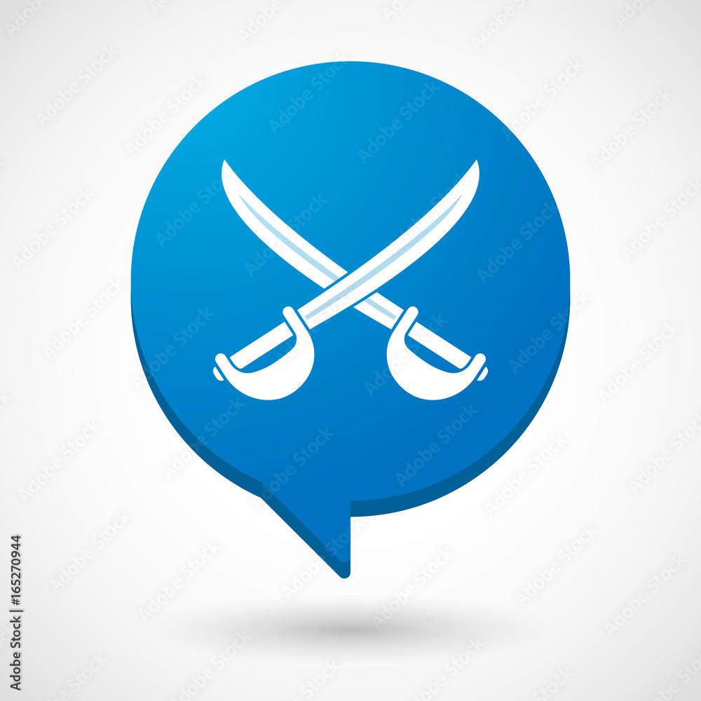 Isolated comic balloon with two swords crossed Isolated comic balloon with two swords crossed