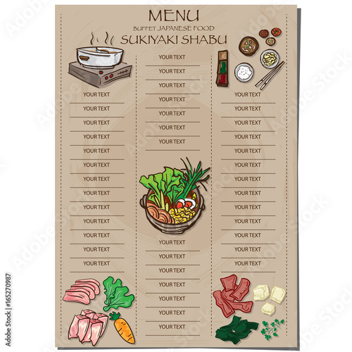 menu sukiyaki shabu Japanese food restaurant template design hand drawing graphic.