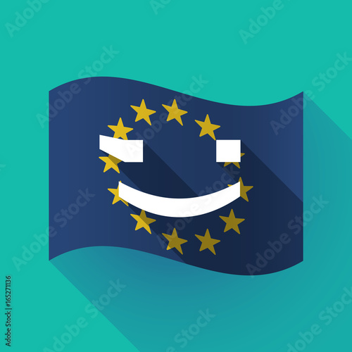 Long shadow EU flag with  a wink text face emoticon