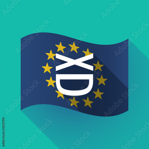 Long shadow EU flag with   a laughing text face