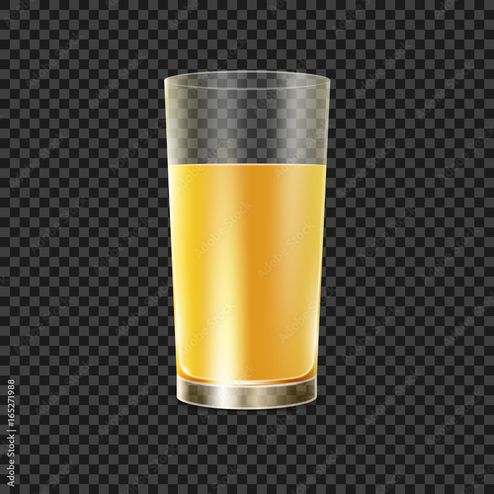 Orange juice in glass. Juice drink in glossy tableware vector illustration Orange juice in glass. Juice drink in glossy tableware vector illustration