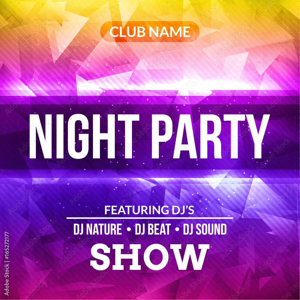Night Dance Party Poster concert Background Template. Vector DJ Club music  poster flyer. Stock Vector | Adobe Stock