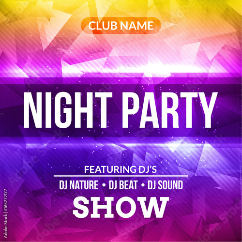 Night Dance Party Poster concert Background Template. Vector DJ Club music poster flyer.